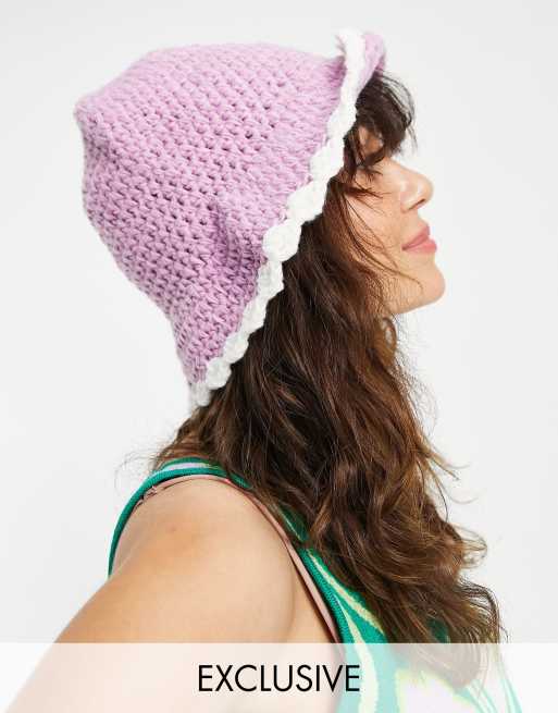 Reclaimed Vintage Inspired - Gehaakte bucket hat in lila 
