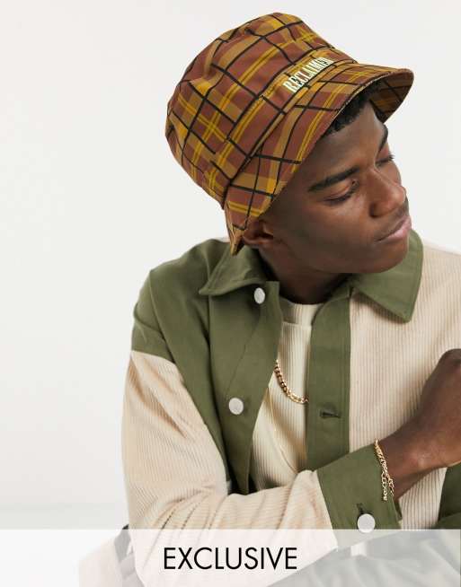 Reclaimed Vintage Inspired - Geruite bucket hat in bruin, deel van co-ord set