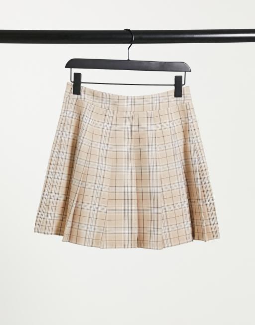 Reclaimed Vintage Inspired Geruite plooirok in neutrale kleur ASOS
