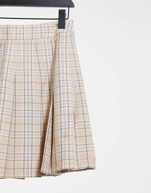Reclaimed Vintage Inspired Geruite plooirok in neutrale kleur ASOS