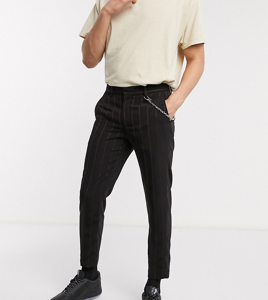 Reclaimed Vintage Inspired - Gestreepte broek met ketting in zwart