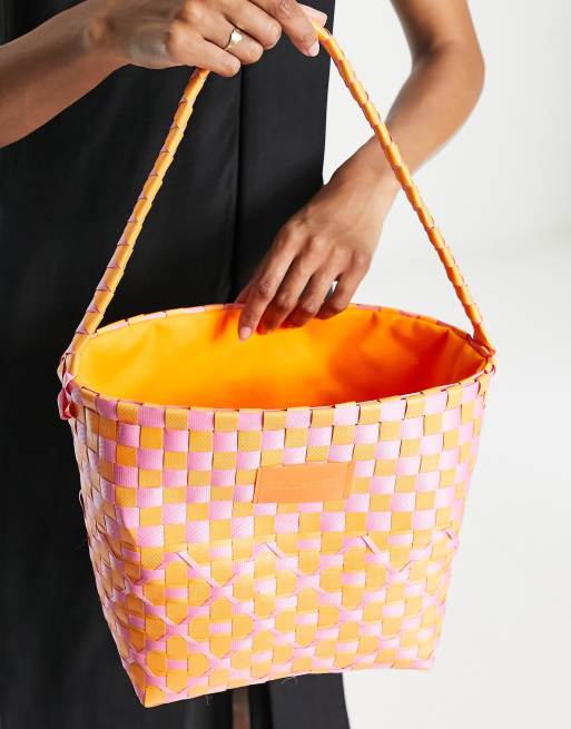 Reclaimed Vintage Inspired - Geweven mand-tas in roze en oranje , 3 van 4