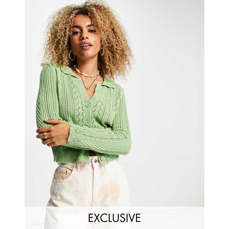 Reclaimed Vintage Inspired Gilet au crochet a col polo Vert pomme ASOS