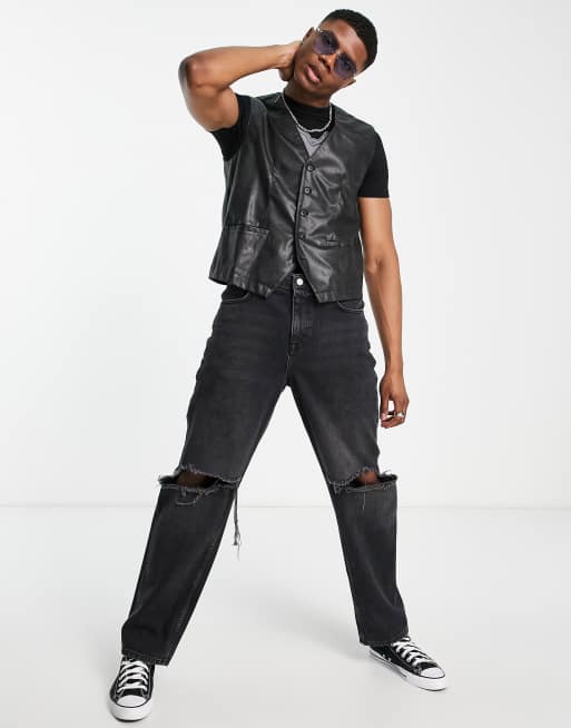 Reclaimed Vintage Inspired - Gilet unisexe en similicuir - Noir, 4 de 4