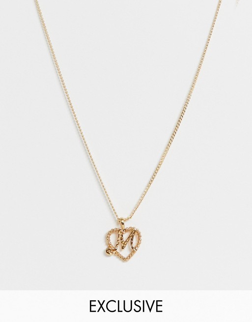 Reclaimed Vintage inspired gold plated M initial pendant necklace
