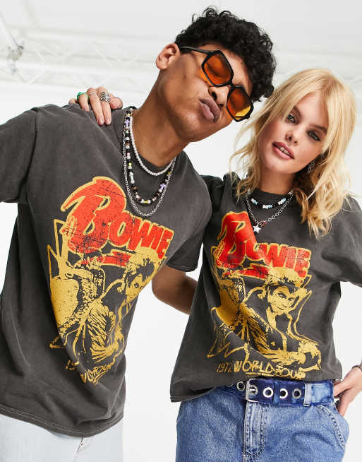 Reclaimed Vintage Inspired - Grå licenseret David Bowie unisex-T-shirt 
