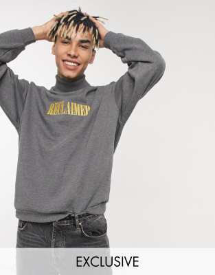 Reclaimed Vintage Inspired - Grå sweatshirt med rullekrave og logo