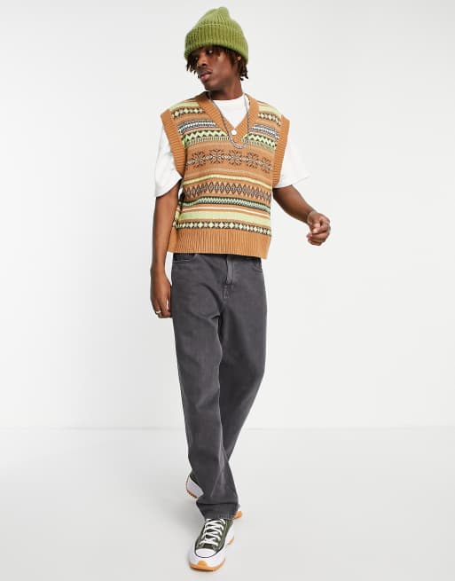 Reclaimed Vintage inspired grandad knitted sweater vest in brown