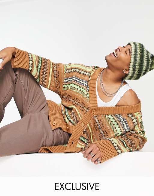 Reclaimed Vintage Inspired – Grandad-Strickjacke in Braun