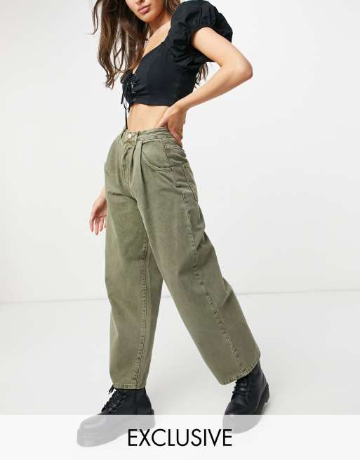 Reclaimed Vintage Inspired – Gröna mom jeans i modell från 97' med vida ben och tvättad finish