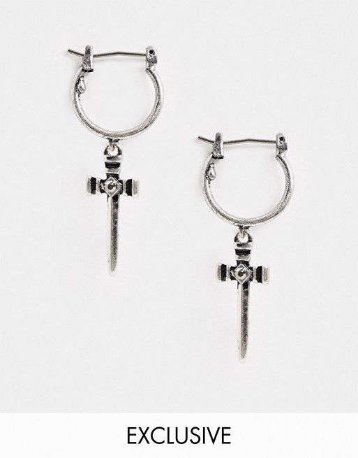 Reclaimed Vintage inspired grungey burnished earrings with daggers