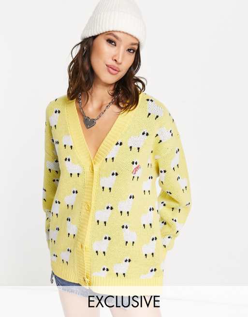 Reclaimed Vintage Inspired - Gul cardigan med fåreprint