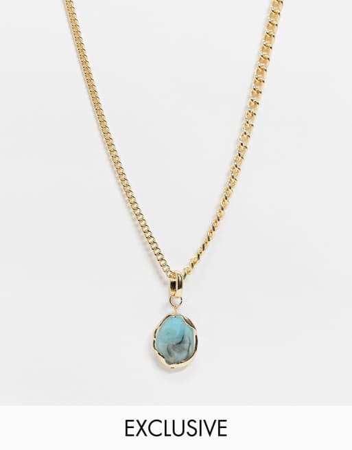 Reclaimed Vintage Inspired – Guldfärgat halsband med amazonit-sten