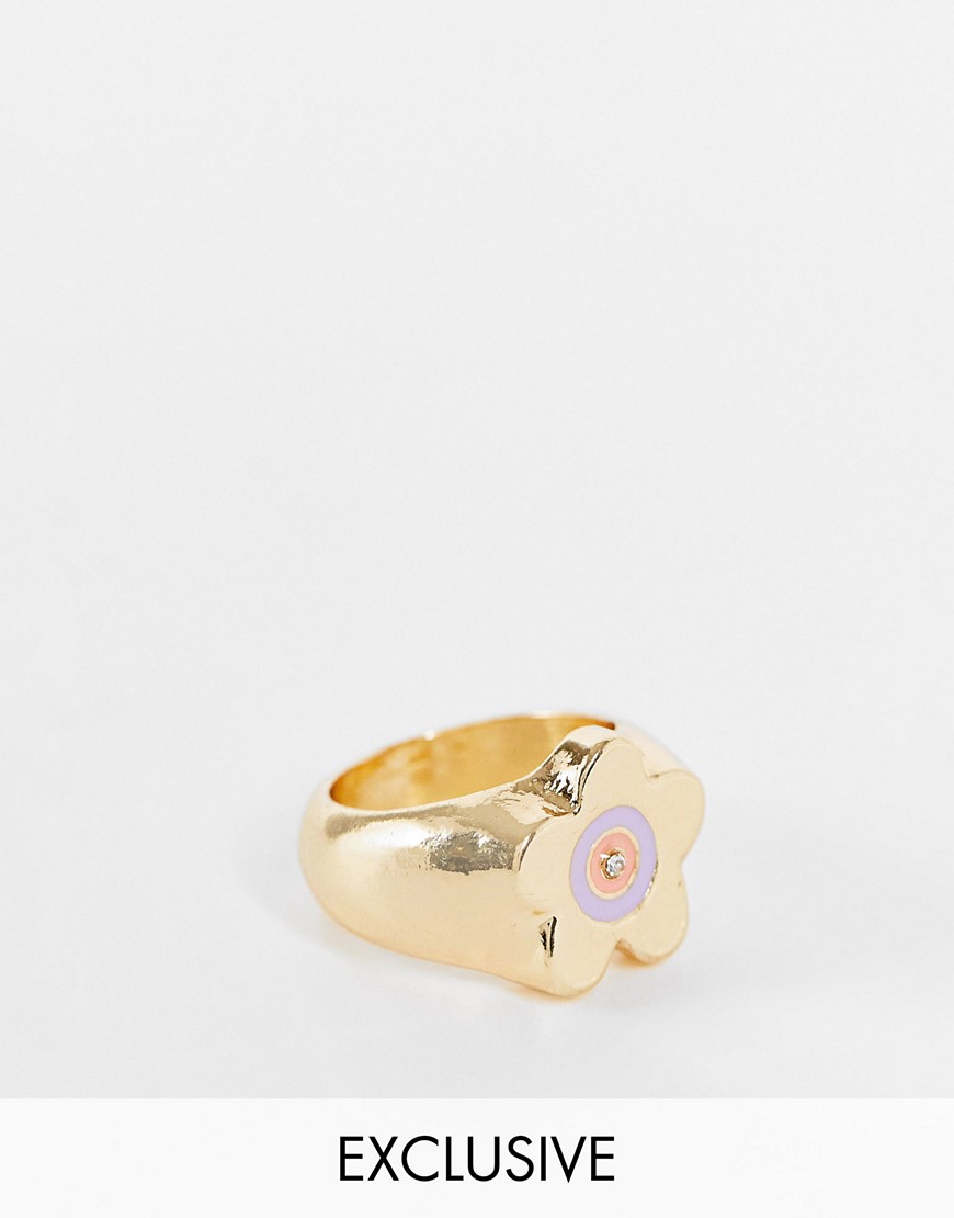 Reclaimed vintage Inspired - Guldfarvet ring med sjov blomst