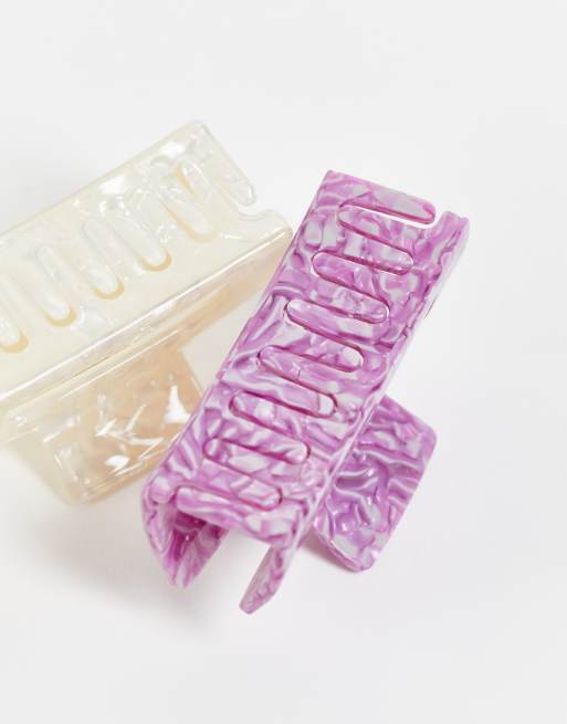 Reclaimed Vintage Inspired hair claw 2 pack in purple and white, 4 of 4