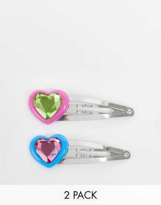 Reclaimed Vintage inspired hair clip 2 pack with multicolored gem hearts