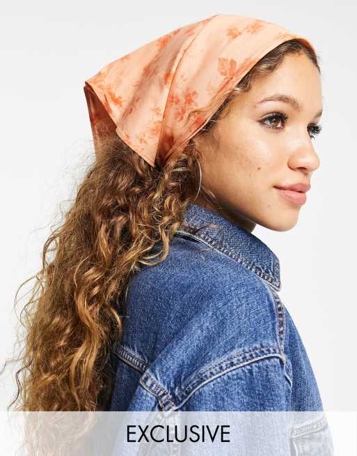 Reclaimed Vintage inspired hair scarf in orange floral 
