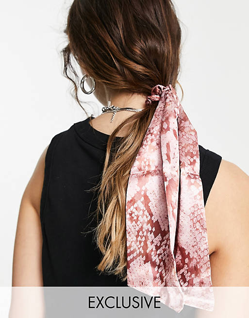Reclaimed Vintage inspired hair scarf in pink snake print