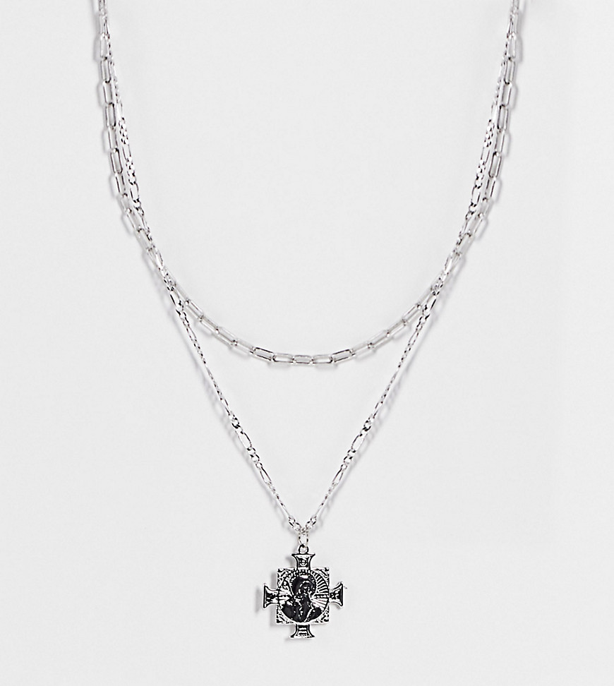 Reclaimed Vintage Inspired – Halskette mit Kreuzanhänger in Silber-Optik