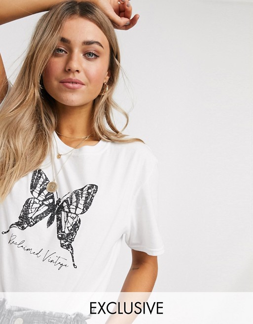 Reclaimed Vintage inspired t-shirt with butterfly print in white