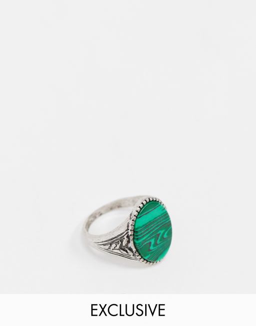 Reclaimed Vintage Inspired Harmony - Anello con malachite argento