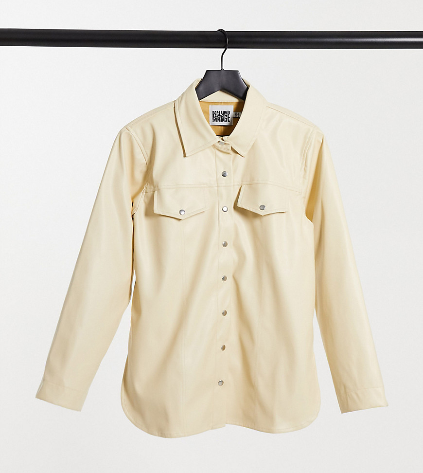 reclaimed vintage -  – Inspired – Hemd in Lederoptik in Buttermilk-Weiß