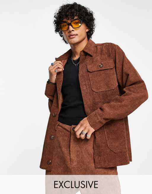 Reclaimed Vintage Inspired – Hemdjacke aus Cord in Braun