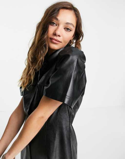 Reclaimed Vintage Inspired – Hemdkleid in Schwarz mit Lederoptik, 3 von 4