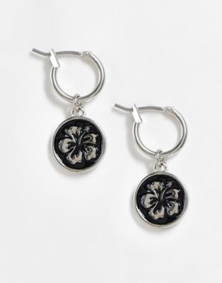 Reclaimed Vintage inspired hibiscus coin drop earrings
