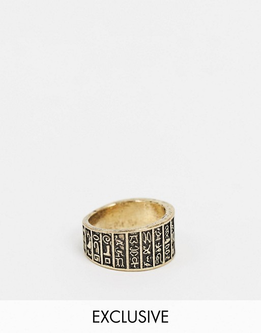 Reclaimed Vintage Inspired hieroglyph ring in gold