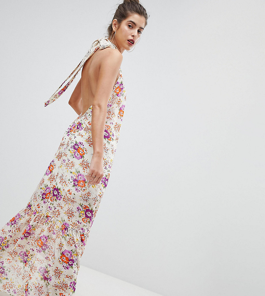 Reclaimed Vintage inspired high neck floral maxi dress-Multi