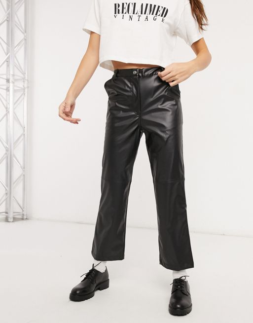 Express, Super High Waisted Faux Leather Modern Straight Pant in Espresso