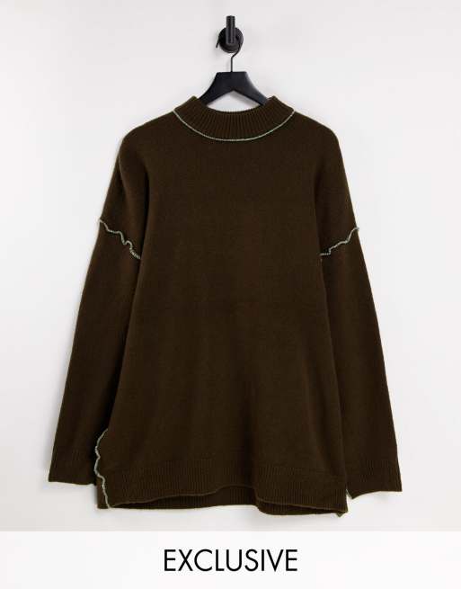 Reclaimed Vintage Inspired – Hochgeschlossener Unisex-Pullover mit sichtbaren Kontrastnähten