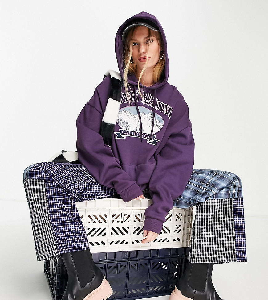 Reclaimed Vintage Inspired hoodie in washed purple with winter scene print-Black