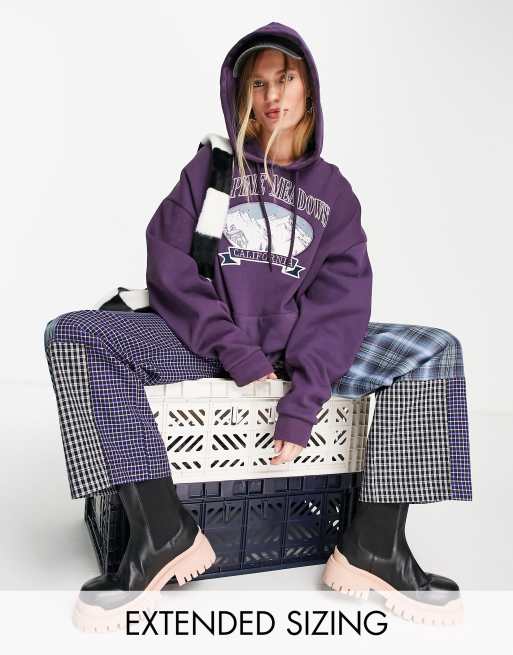 Reclaimed Vintage inspired hoodie in washed purple with winter scene print