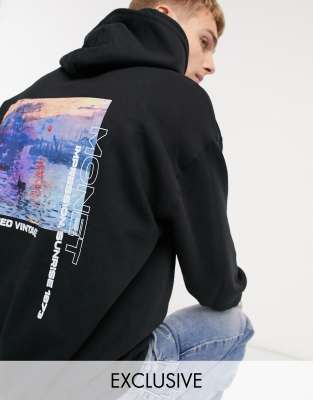 Reclaimed Vintage Inspired Hoodie With Back Monet Print In Black ModeSens