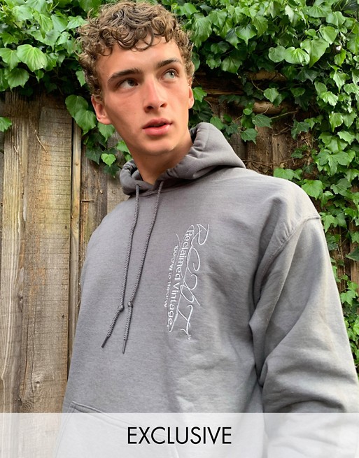 Reclaimed Vintage inspired hoodie with logo embroidery in washed charcoal