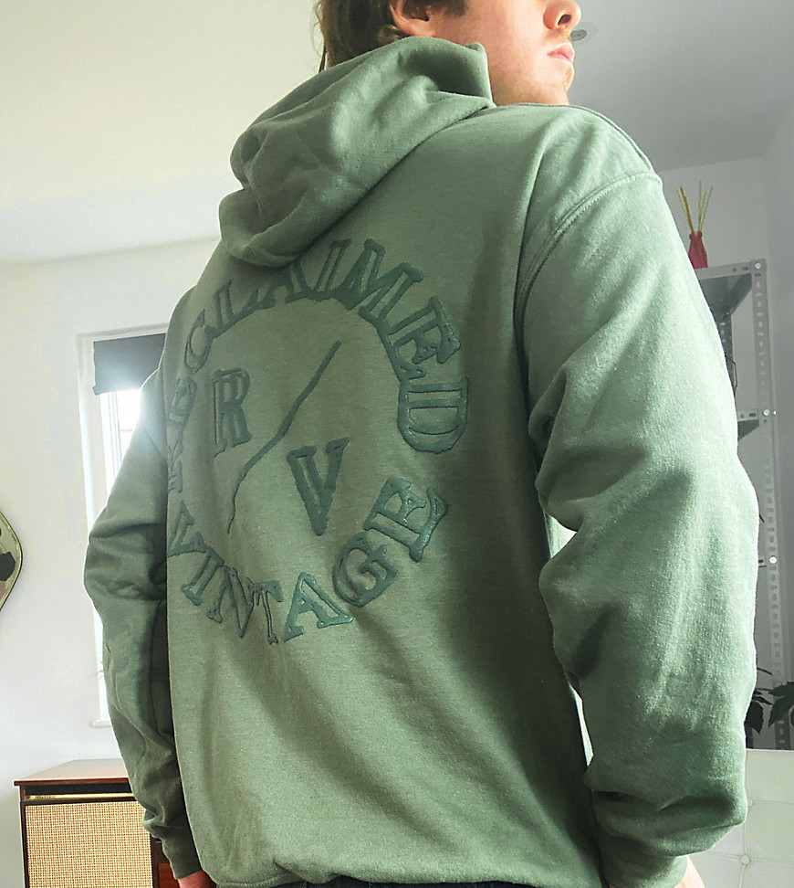 Reclaimed Vintage inspired hoodie with logo in sage-Green