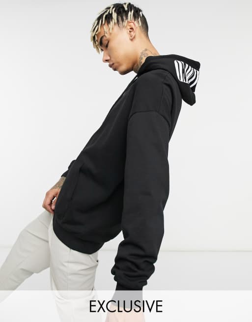 Reclaimed vintage Inspired hoodie with print on hood in black