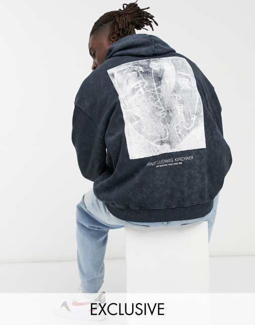 Reclaimed Vintage inspired hoodie with sketchy face print in black