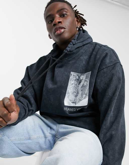 Reclaimed Vintage inspired hoodie with sketchy face print in black