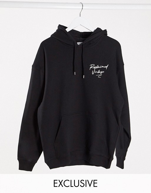 Reclaimed Vintage inspired hoodie with tiger logo print in black