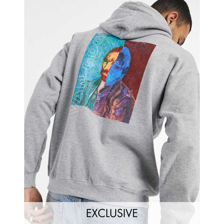 Reclaimed vintage oversized hoodie with van gogh print in black top