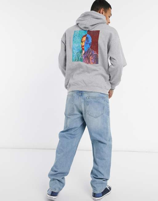 Reclaimed Vintage inspired hoodie with van gogh back print in grey
