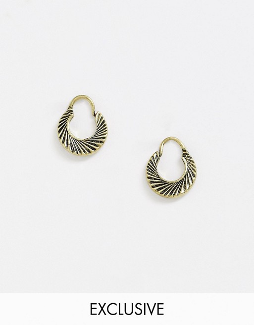 Reclaimed Vintage inspired hoop detail earrings in burnished gold toneexclusive to ASOS