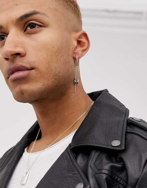 Reclaimed Vintage inspired hoop interest earrings with safety pin