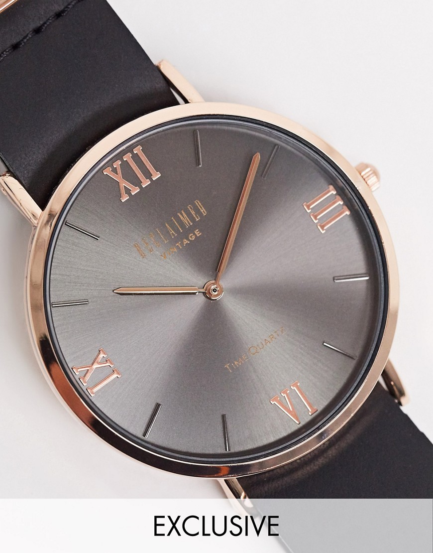 Reclaimed Vintage Inspired - Horloge met goudkleurige wijzerplaat-Zwart