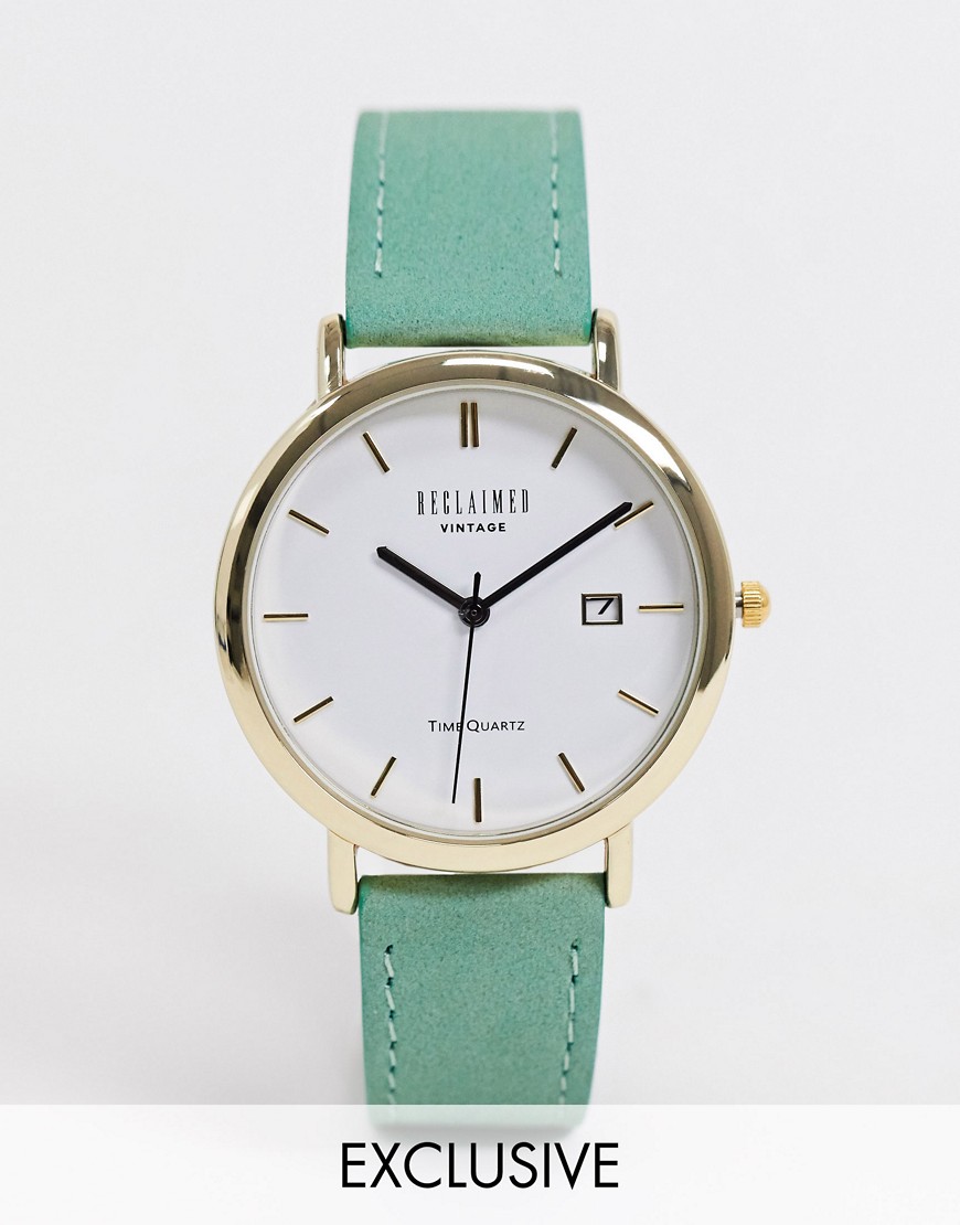 Reclaimed Vintage inspired - Horloge met suède bandje in groen
