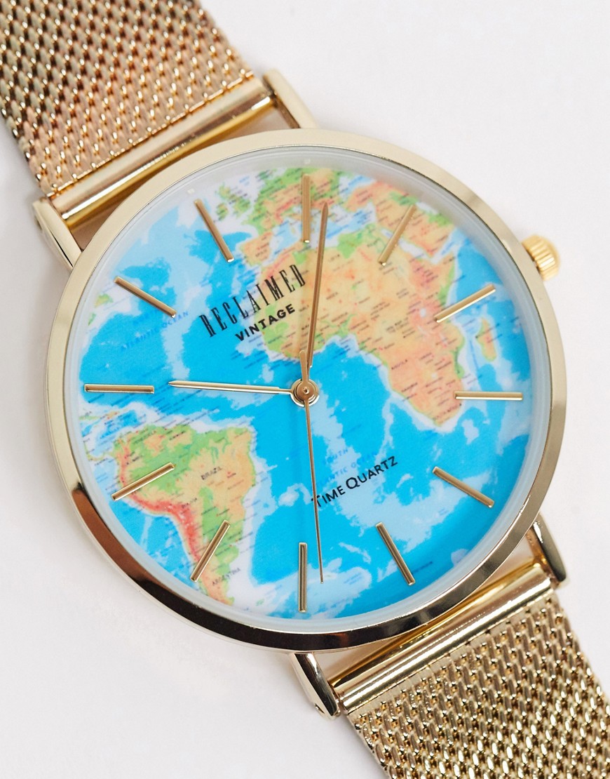 Reclaimed Vintage Inspired - Horloge met wereldbolprint-Goud