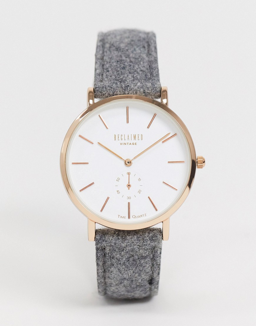 Reclaimed Vintage Inspired - Horloge met wollen bandje in grijs